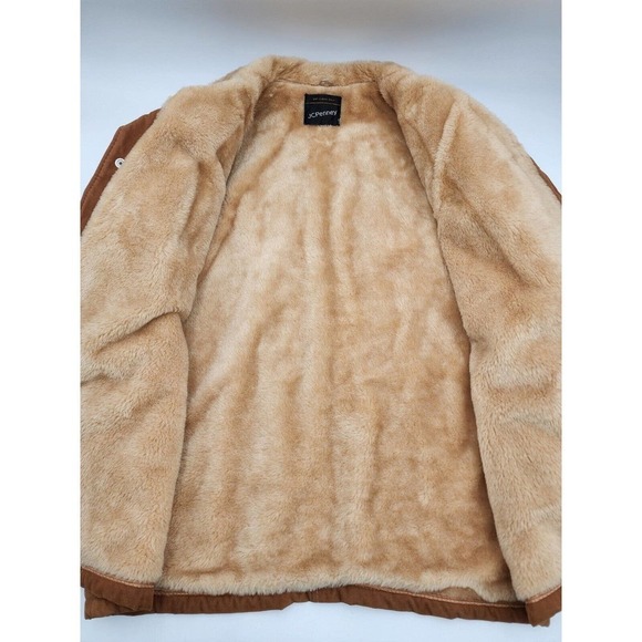 Vintage 1970s JC Penney Men's Faux Suede Sherpa Lined Western Coat Size 43 Snap - Picture 4 of 12